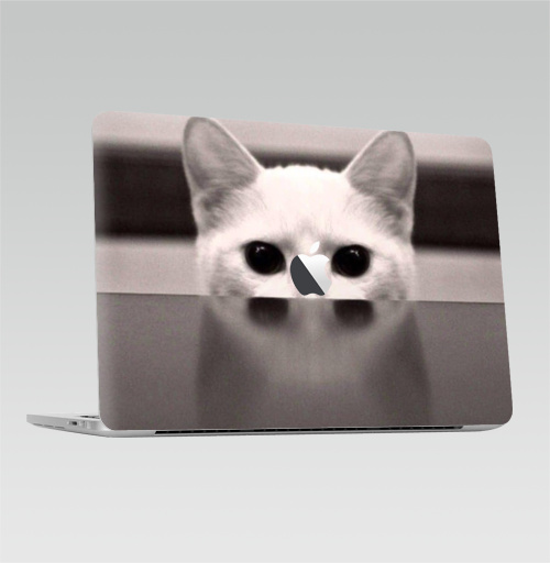 Наклейка на Ноутбук Macbook Pro 2016-2018 – Macbook Pro Touch Bar (с яблоком ) Сквозь...,  купить в Москве – интернет-магазин Allskins, черно-белый, киса, кошка, глаз, фотография