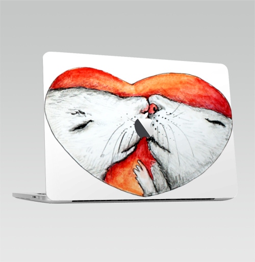 Наклейка на Ноутбук Macbook Pro 2016-2018 – Macbook Pro Touch Bar (с яблоком ) Поцелуй крысок,  купить в Москве – интернет-магазин Allskins, милые животные, животные, крысы, белые, сердце, любовь, поцелуй, питомец, грызун, мышь
