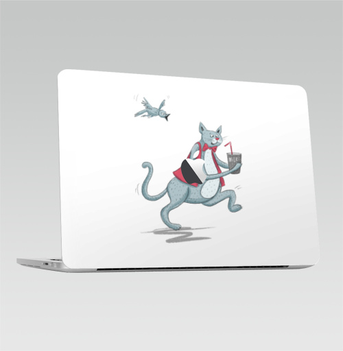 Наклейка на Ноутбук Macbook Pro 2016-2018 – Macbook Pro Touch Bar (с яблоком ) Беготня,  купить в Москве – интернет-магазин Allskins, милые животные, бег, котаны, птицы, мультяшная, мультфильмы, мило, иллюстация, иллюстрацияпринт
