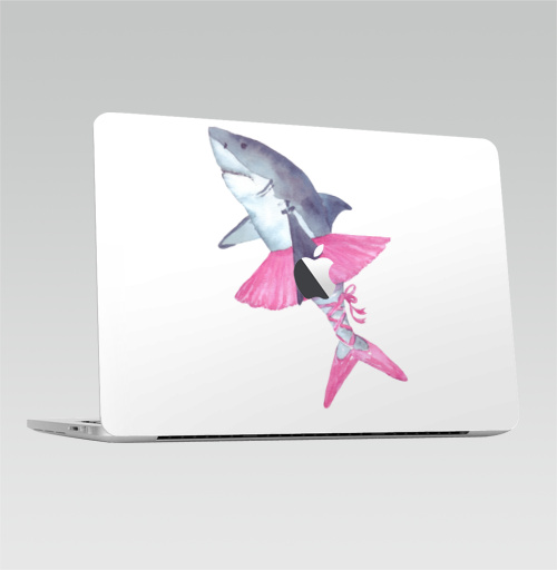 Наклейка на Ноутбук Macbook Pro 2016-2018 – Macbook Pro Touch Bar (с яблоком ) Акула - балерина,  купить в Москве – интернет-магазин Allskins, розовый, танцы, хищник, плавник, пуанты, юбка, пачка, балерина, акула, сюрреализм