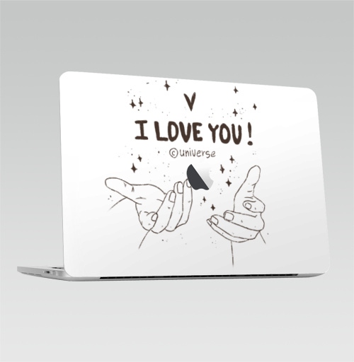 Наклейка на Ноутбук Macbook Pro 2016-2018 – Macbook Pro Touch Bar (с яблоком ) Я тебя люблю. Твоя вселенная,  купить в Москве – интернет-магазин Allskins, мотивация, любовь, вселенная, гаромония, забота, черно-белое, татуировки