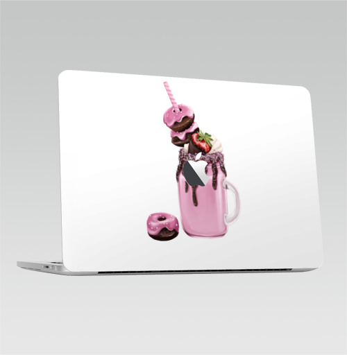 Наклейка на Ноутбук Macbook Pro 2016-2018 – Macbook Pro Touch Bar (с яблоком ) Розовый коктейль,  купить в Москве – интернет-магазин Allskins, розовый, напиток, коктейль, любовь, солнце, жара, морская, соблазн, клубника, шоколад, пончики, лёд, крем, сливки, вкусняшки