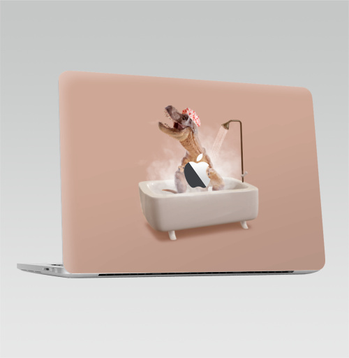 Наклейка на Ноутбук Macbook Pro 2016-2018 – Macbook Pro Touch Bar (с яблоком ) Горячий звук,  купить в Москве – интернет-магазин Allskins, сюрреализм, динозавры, рекс, тирекс, душ, вода