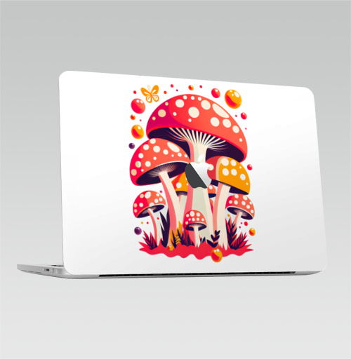 Наклейка на Ноутбук Macbook Pro 2016-2018 – Macbook Pro Touch Bar (с яблоком ) Красные мухоморы,  купить в Москве – интернет-магазин Allskins, грибы, мухоморы, красный, красочный