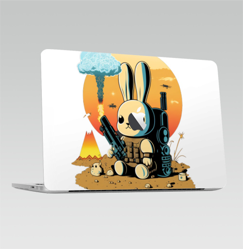 Наклейка на Ноутбук Macbook Pro 2016-2018 – Macbook Pro Touch Bar (с яблоком ) Игрушка заяц солдат,  купить в Москве – интернет-магазин Allskins, стритарт, детские, заяц, военные, оружие, игрушки, плюшевый, кролики