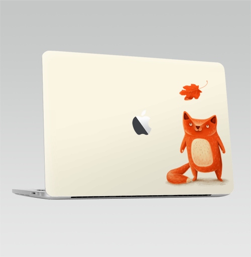 Наклейка на Ноутбук Macbook Pro 2016-2018 – Macbook Pro Touch Bar (с яблоком ) Я — осень,  купить в Москве – интернет-магазин Allskins, крутые животные, осень, оранжевый, лиса, животные, детские, милые животные