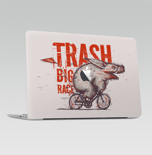 Наклейка на Ноутбук Macbook Pro 2016-2018 – Macbook Pro Touch Bar (с яблоком ) Trash BIG RACE,  купить в Москве – интернет-магазин Allskins, надписи на английском, надписи, гонка, свинья, мусор, гонки, велосипед, животные