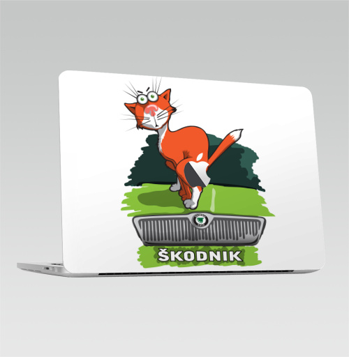 Наклейка на Ноутбук Macbook Pro 2016-2018 – Macbook Pro Touch Bar (с яблоком ) Шкодник,  купить в Москве – интернет-магазин Allskins, прикол, кошка, логотип, автомобиль