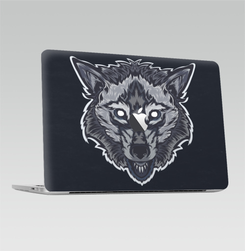 Наклейка на Ноутбук Macbook Pro 2016-2018 – Macbook Pro Touch Bar (с яблоком ) Оскалившийся волк,  купить в Москве – интернет-магазин Allskins, крутые животные, собаки, природа, волк, животные, голова, цвет