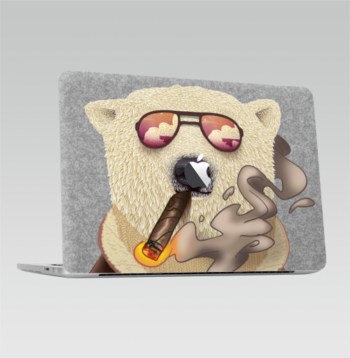 Наклейка на Ноутбук Macbook Pro 2016-2018 – Macbook Pro Touch Bar (с яблоком ) Bearrr,  купить в Москве – интернет-магазин Allskins, дым, медведь, сигара