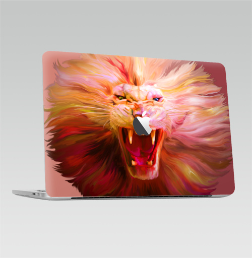 Наклейка на Ноутбук Macbook Pro 2016-2018 – Macbook Pro Touch Bar (с яблоком ) Lion Colored,  купить в Москве – интернет-магазин Allskins, цвет, лев, розовый