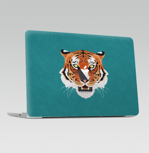 Наклейка на Ноутбук Macbook Pro 2016-2018 – Macbook Pro Touch Bar (с яблоком ) Hunter's eyes,  купить в Москве – интернет-магазин Allskins, животные, тигры, глаз, лес, охота, хищник