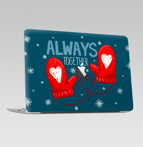 Наклейка на Ноутбук Macbook Pro 2016-2018 – Macbook Pro Touch Bar (с яблоком ) WARM,  купить в Москве – интернет-магазин Allskins, любовь, зима, тепло, для влюбленных, парные, варежки