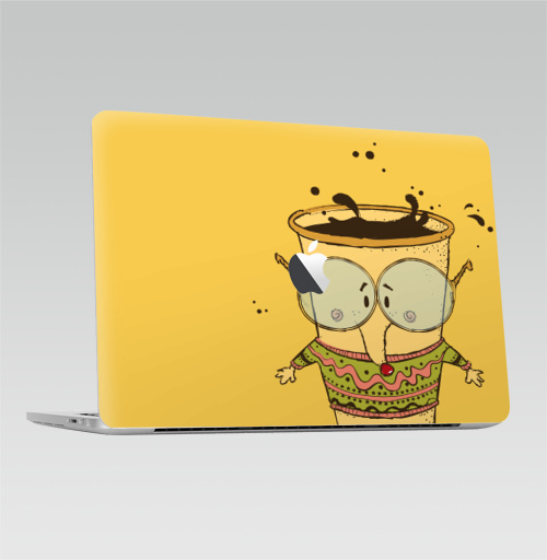 Наклейка на Ноутбук Macbook Pro 2016-2018 – Macbook Pro Touch Bar (с яблоком ) Кофе-лис, мудрец,  купить в Москве – интернет-магазин Allskins, прикол, животные, лиса, веселье, персонажи, свитер, хипстер, доброта, новый год