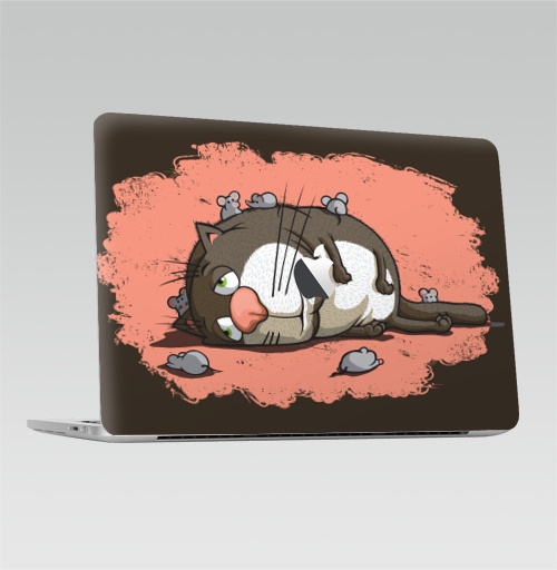 Наклейка на Ноутбук Macbook Pro 2016-2018 – Macbook Pro Touch Bar (с яблоком ) Кот-обормот,  купить в Москве – интернет-магазин Allskins, милые животные, кошка, любовь, животные, мышь