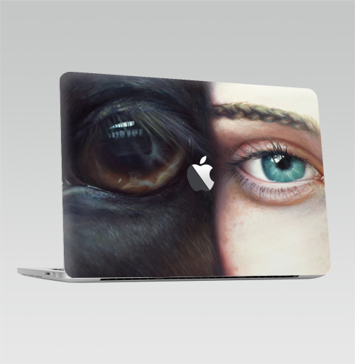 Наклейка на Ноутбук Macbook Pro 2016-2018 – Macbook Pro Touch Bar (с яблоком ) Хармони,  купить в Москве – интернет-магазин Allskins, лошадь, глаз, девушка, животные, портреты