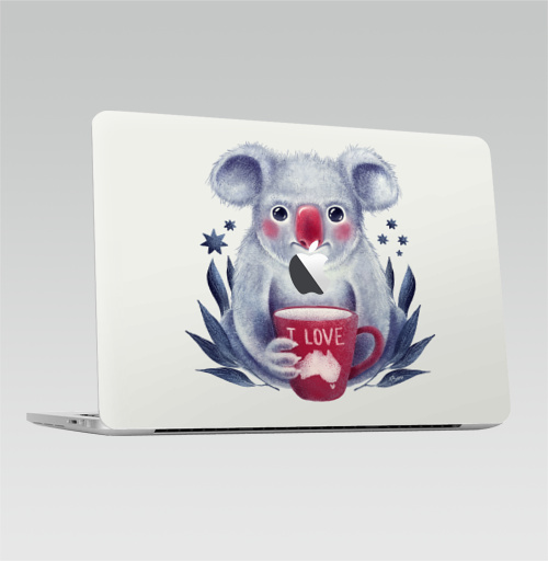 Наклейка на Ноутбук Macbook Pro 2016-2018 – Macbook Pro Touch Bar (с яблоком ) Любитель Австралии,  купить в Москве – интернет-магазин Allskins, милые животные, эвкалипт, животные, Австралия, чай и кофе, любовь, коала, детские