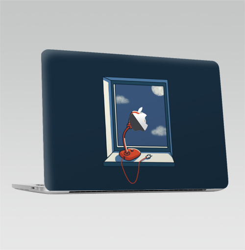 Наклейка на Ноутбук Macbook Pro 2016-2018 – Macbook Pro Touch Bar (с яблоком ) ЗОВ ПРЕДКОВ,  купить в Москве – интернет-магазин Allskins, оранжевый, лампа, луна, окно, синий