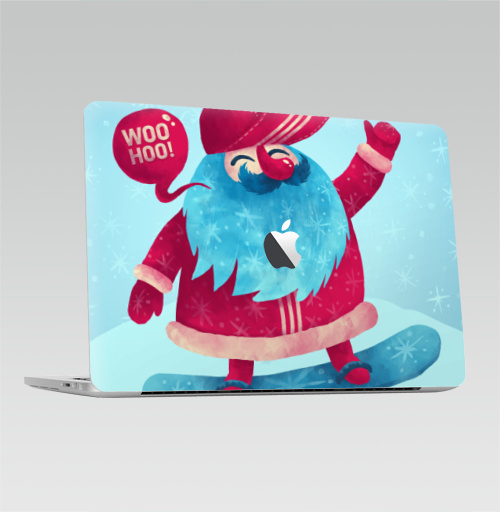 Наклейка на Ноутбук Macbook Pro 2016-2018 – Macbook Pro Touch Bar (с яблоком ) Рождественский сноубординг,  купить в Москве – интернет-магазин Allskins, детские, сноуборд, зима, снег, новый год, каникулы, дед_мороз, спорт