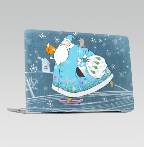 Наклейка на Ноутбук Macbook Pro 2016-2018 – Macbook Pro Touch Bar (с яблоком ) Дед Мороз на скейте,  купить в Москве – интернет-магазин Allskins, новый год, зима, мороз, дед, детские