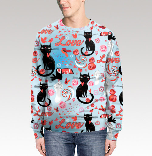 Фотография футболки Влюблённые коты и птицы