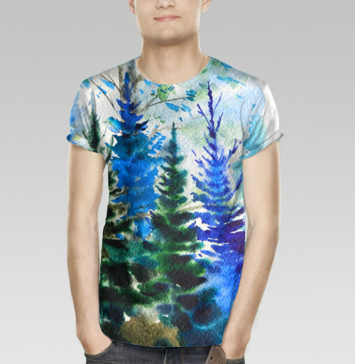 Фотография футболки Хвойный синий лес