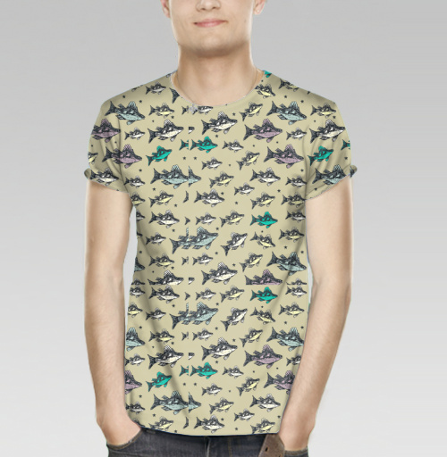 Фотография футболки Летящие рыбы-караси хаки