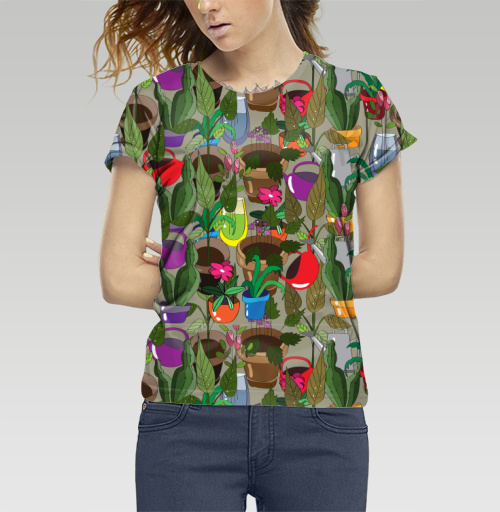 Фотография футболки Узор с комнатными растениями.