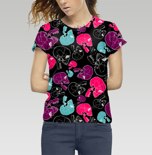 Фотография футболки Зубастики. Фиолетовый, розовый и бирюза