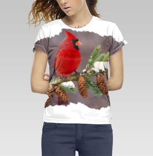 Фотография футболки Птица на ветви с шишками