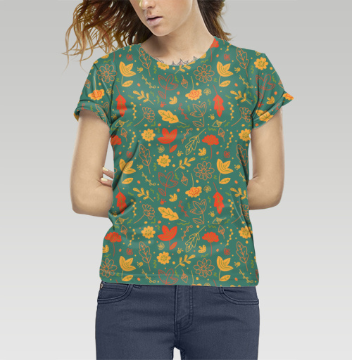 Фотография футболки Цветы и листья в стиле Дудл