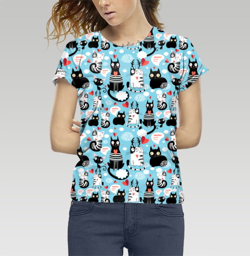 Фотография футболки Узор влюблённые коты