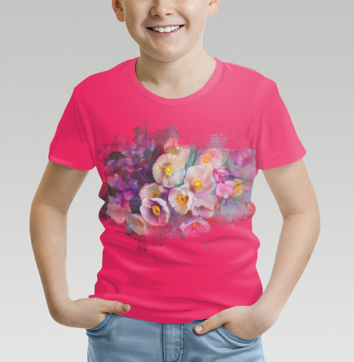 Фотография футболки Розовые цветы на бирюзовом фоне