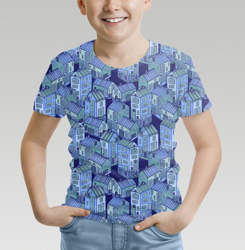 Фотография футболки Текстура с голубыми домиками