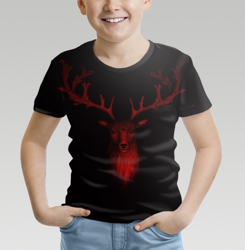 Фотография футболки Трезглазый акварельный олень с лиственными рогами