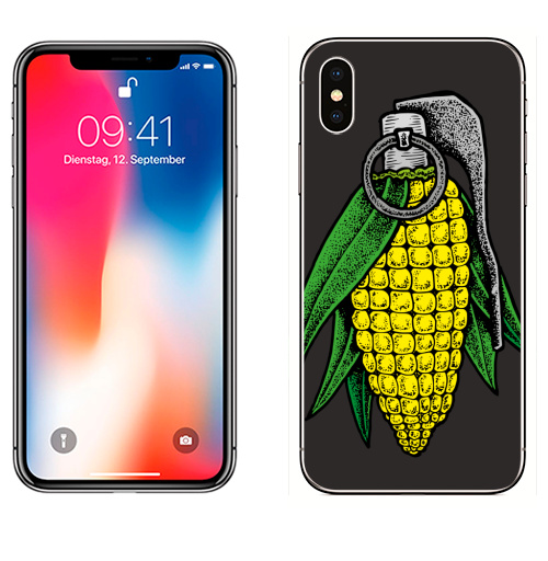 Наклейка на Телефон Apple iPhone X Взрывная кукуруза,  купить в Москве – интернет-магазин Allskins, кукуруза, колхоз, взрыв, оружие, еда, яркий, дотворк, лемонка, лемон, оксюморон