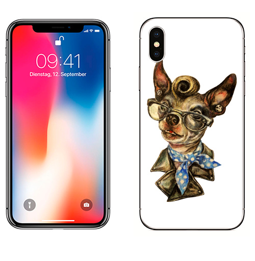 Наклейка на Телефон Apple iPhone X Рокабилли собачушка,  купить в Москве – интернет-магазин Allskins, крутые животные, собаки, животные, рокнролл, очки