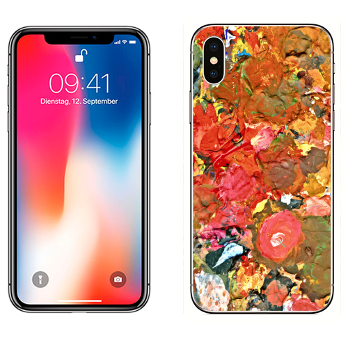 Наклейка на Телефон Apple iPhone X Застывшие краски ,  купить в Москве – интернет-магазин Allskins, яркий, цвет, палитра, краски, цветы