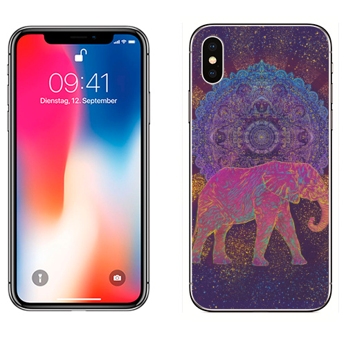 Наклейка на Телефон Apple iPhone X Слон и солнце,  купить в Москве – интернет-магазин Allskins, слоны, животные, солнце, радость, узор
