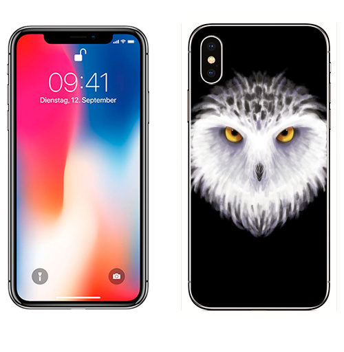Наклейка на Телефон Apple iPhone X Зимняя сова,  купить в Москве – интернет-магазин Allskins, птицы, сова
