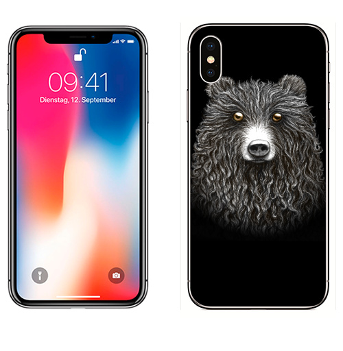 Наклейка на Телефон Apple iPhone X Мишенька,  купить в Москве – интернет-магазин Allskins, крутые животные, медведь, животные, графика, милые животные