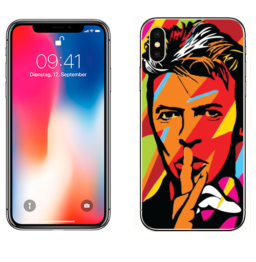 Наклейка на Телефон Apple iPhone X David Bowie RIP,  купить в Москве – интернет-магазин Allskins, музыка, музыкант, поп-арт