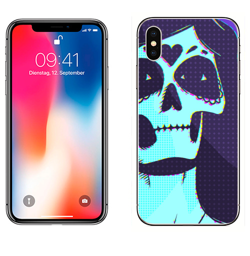 Наклейка на Телефон Apple iPhone X Мертвая невеста,  купить в Москве – интернет-магазин Allskins, мертвец, любовь, девушка, невеста, череп, скелет, мертвый, Мексика, поп-арт