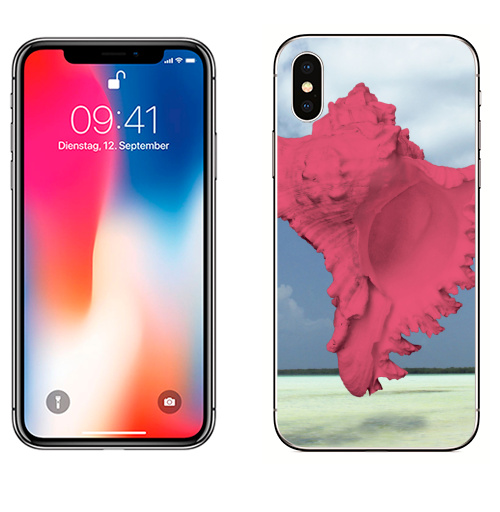 Наклейка на Телефон Apple iPhone X Розовая раковина,  купить в Москве – интернет-магазин Allskins, морская, сюрреализм, розовый, красота, нежно