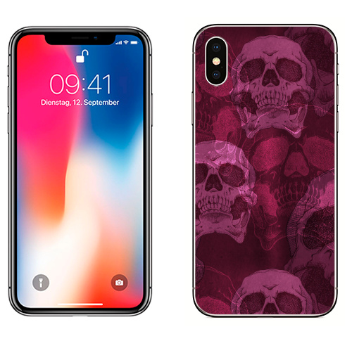 Наклейка на Телефон Apple iPhone X Голодные головы. Розовый,  купить в Москве – интернет-магазин Allskins, череп, монстры, анатомия, скелет, челюсть, хэллоуин, rock, хоррор