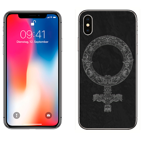 Наклейка на Телефон Apple iPhone X Зеркало Венеры,  купить в Москве – интернет-магазин Allskins, черно-белое, феминизм, гендер, святое, афродита, венера, девушка