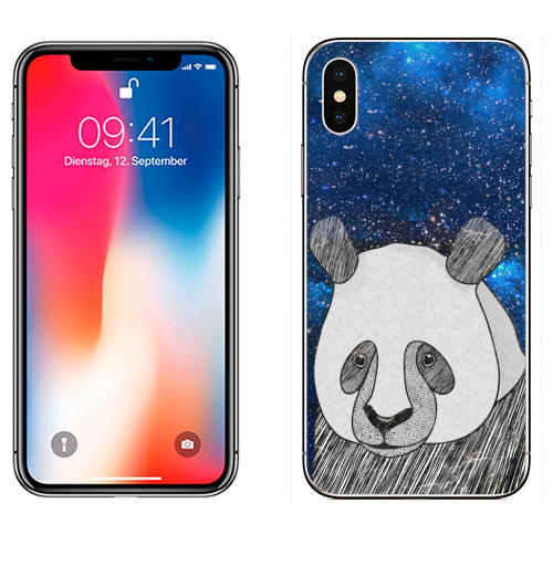Наклейка на Телефон Apple iPhone X НОЧЬ. ПАНДА,  купить в Москве – интернет-магазин Allskins, звезда, ночь, животные, панда