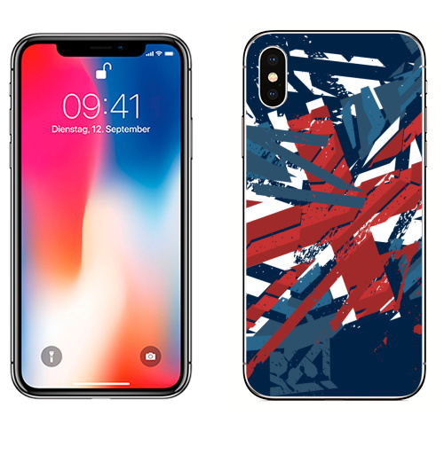 Наклейка на Телефон Apple iPhone X Британский флаг, таки порвал,  купить в Москве – интернет-магазин Allskins, британский, флаг, гранж, синий, красный, белый, голубой, алый, Англия