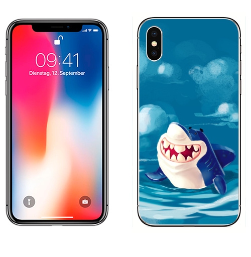 Наклейка на Телефон Apple iPhone X Акуль,  купить в Москве – интернет-магазин Allskins, акула, морская, персонажи, улыбка