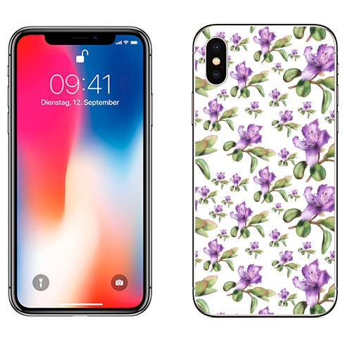 Наклейка на Телефон Apple iPhone X Багульник, ботаническая иллюстрация,  купить в Москве – интернет-магазин Allskins, акварель, ботаническая, иллюстация, цветы, рододендрон, азалия